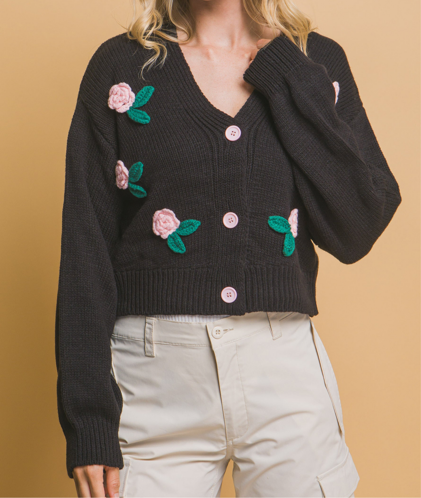 Mid Cropped Flower Cardigan