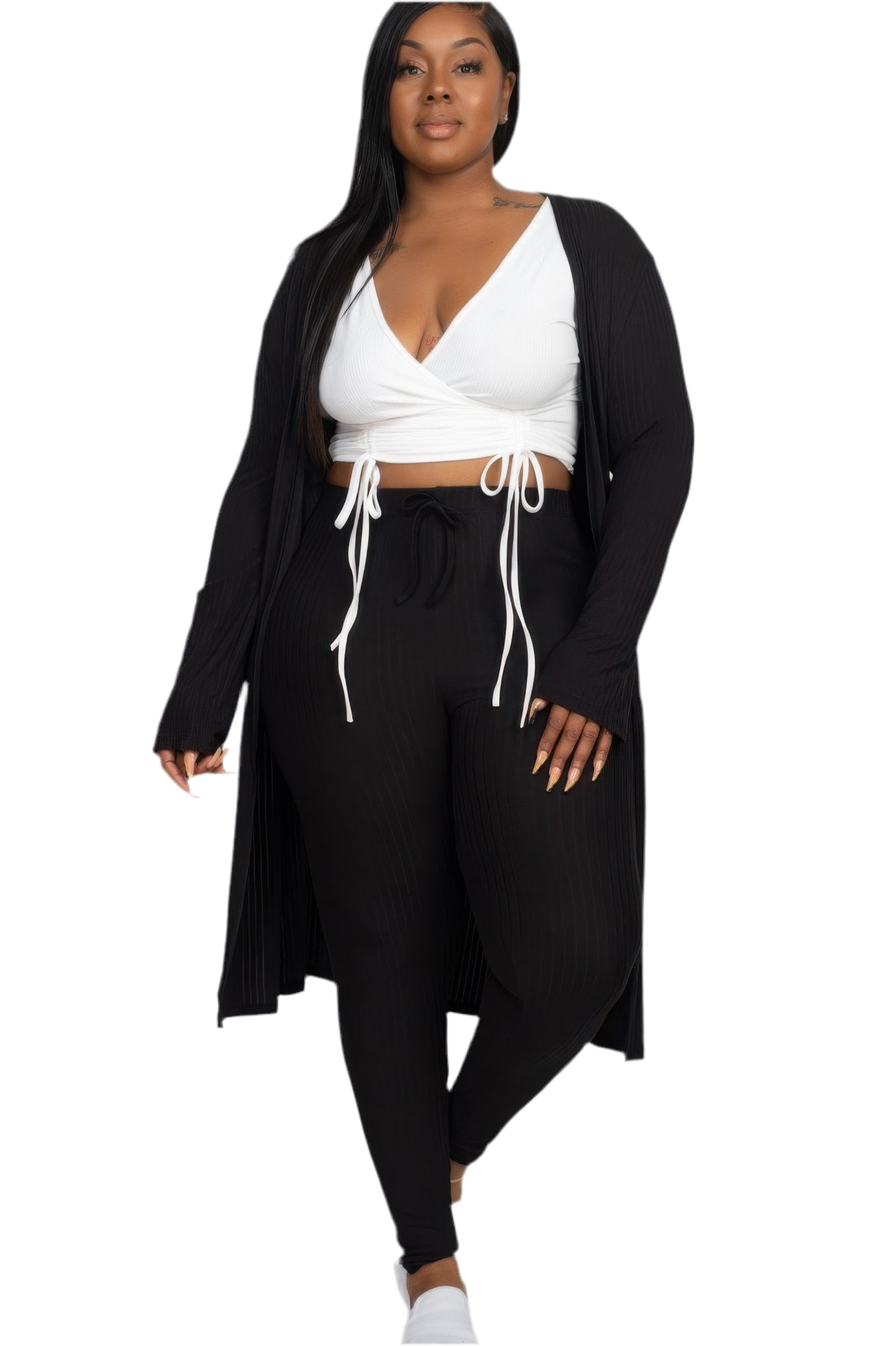 Ribbed Long Cardigan & Leggings Set