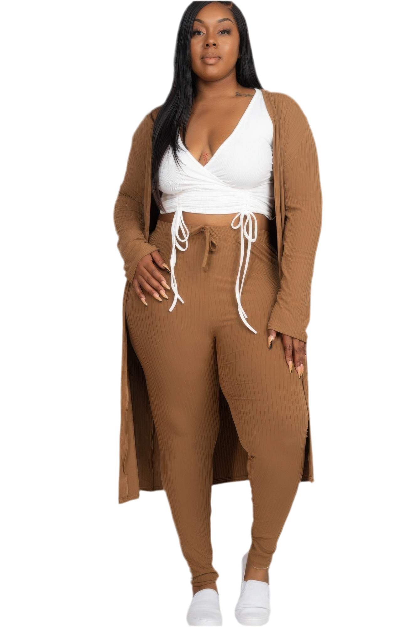Ribbed Long Cardigan & Leggings Set