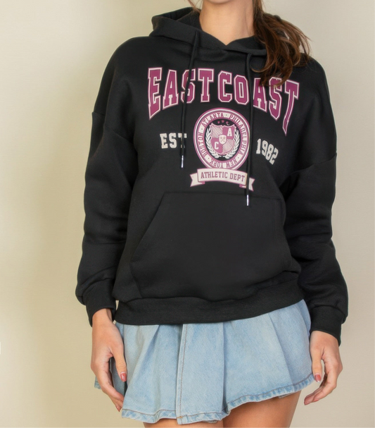 Graphic Kangaroo Pocket Drawstring Hoodie