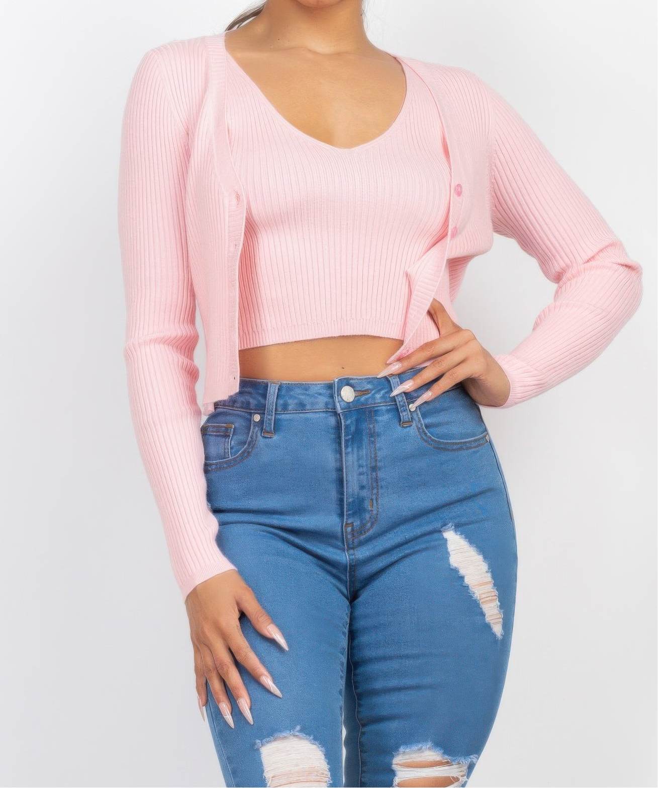 Crop Tank Top & Cardigan Sweater Set