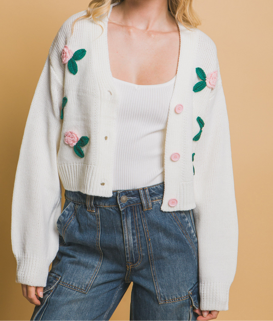 Mid Cropped Flower Cardigan