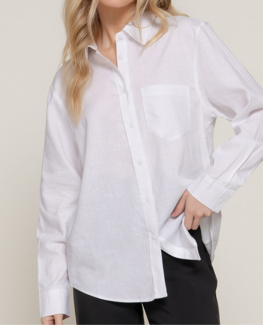 Long Sleeve Linen Blend Shirt