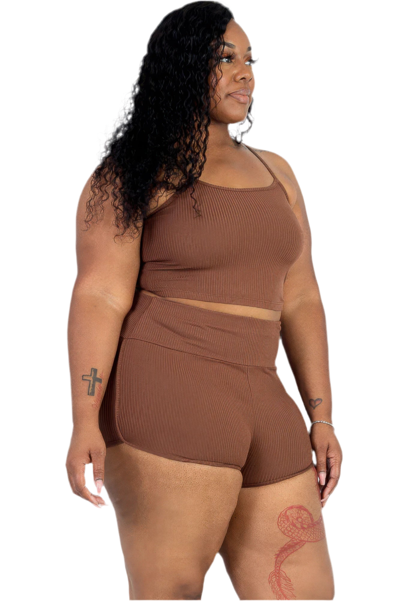 Ribbed Cami Crop Top & Ruched Shorts Set