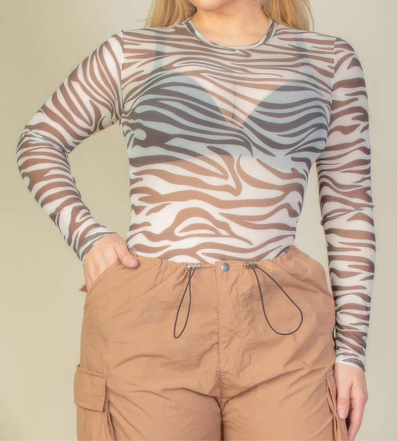 Zebra Print Sexy Sheer Mesh Bodysuit