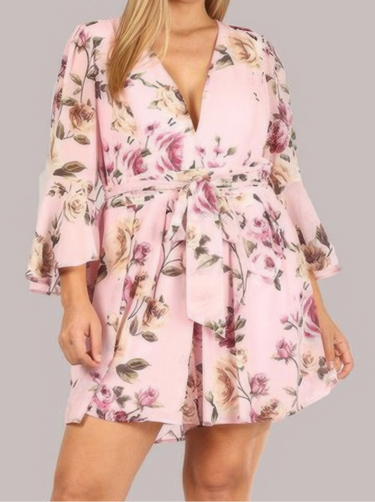 Floral Chiffon Tie Waist Romper