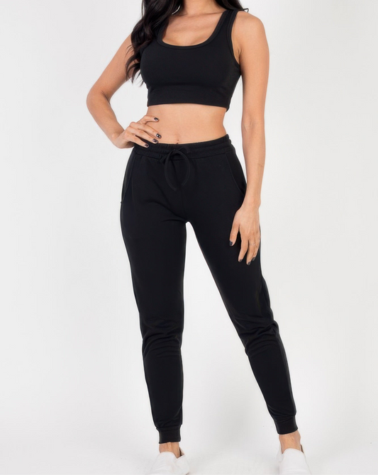 French Terry Cropped Tank Top & Joggers Set