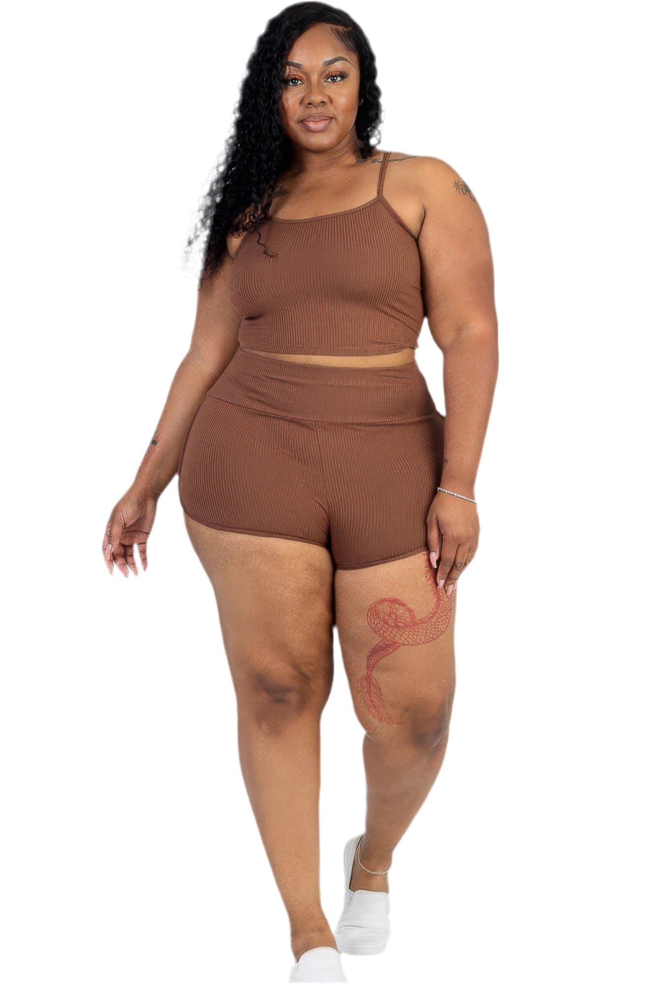 Ribbed Cami Crop Top & Ruched Shorts Set