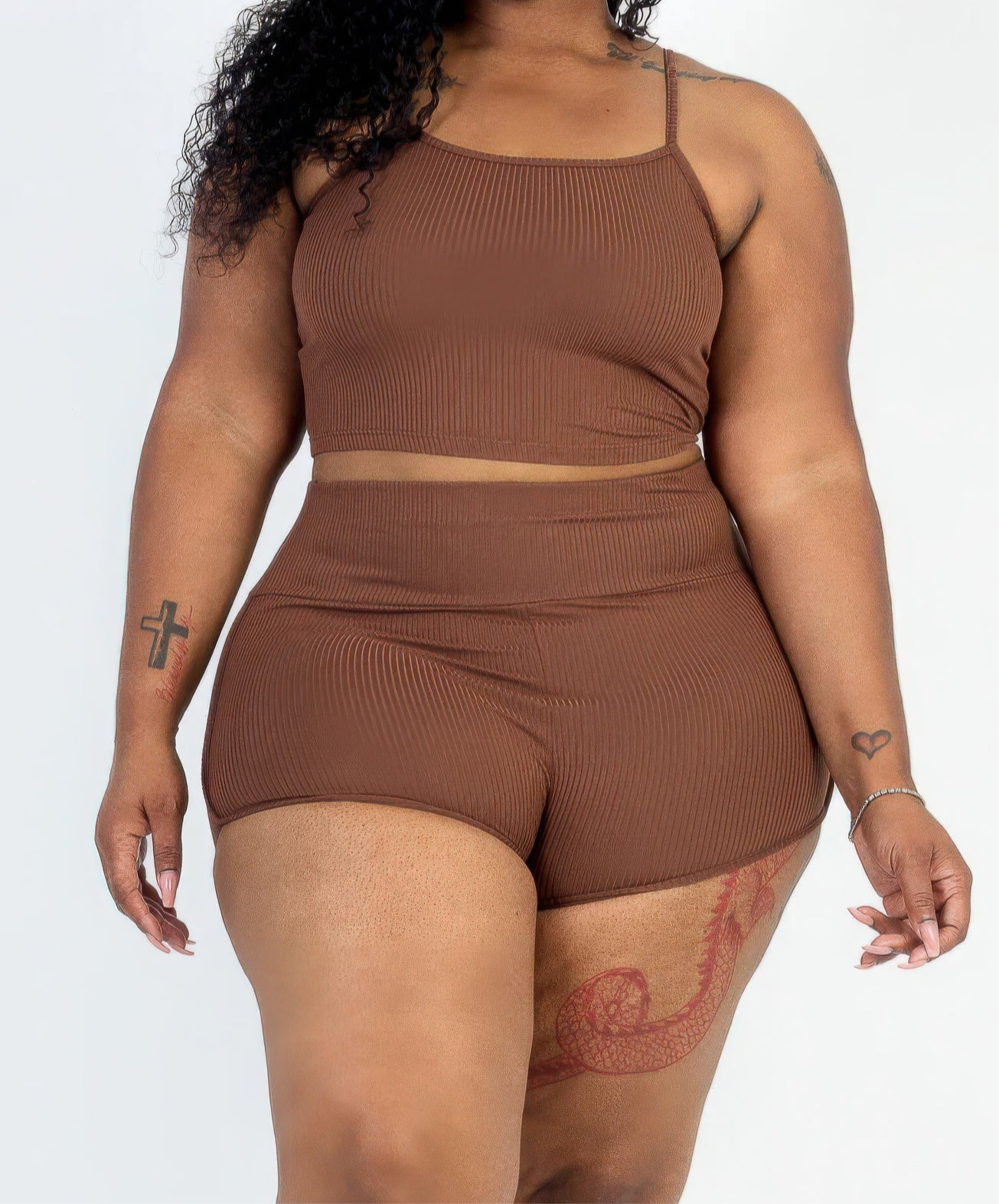 Ribbed Cami Crop Top & Ruched Shorts Set