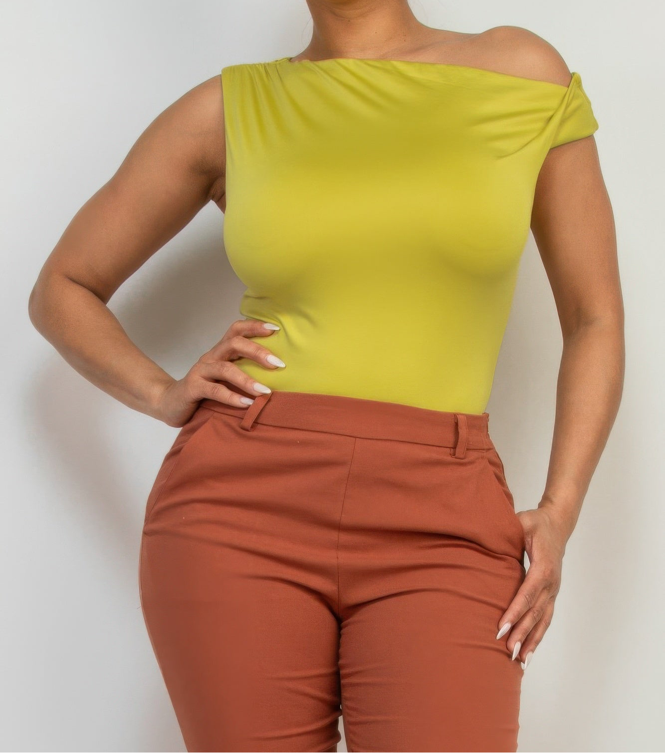 One-shoulder Twisted Detail Silky Top