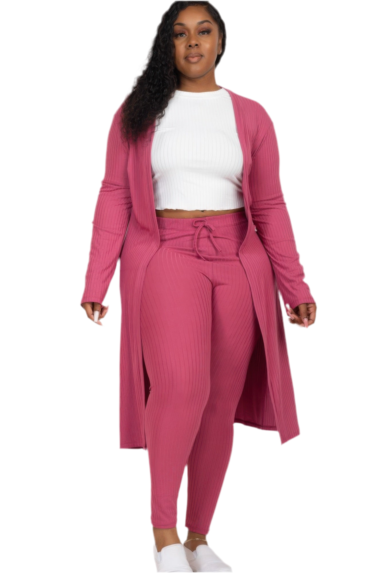 Ribbed Long Cardigan & Leggings Set