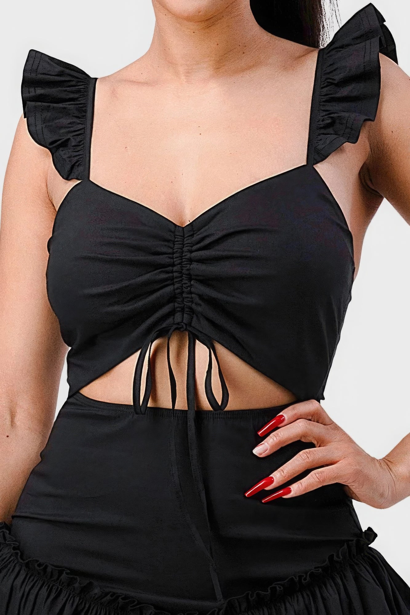 Sweetheart Bow Cutout Ruffled Flutter Mini Dress