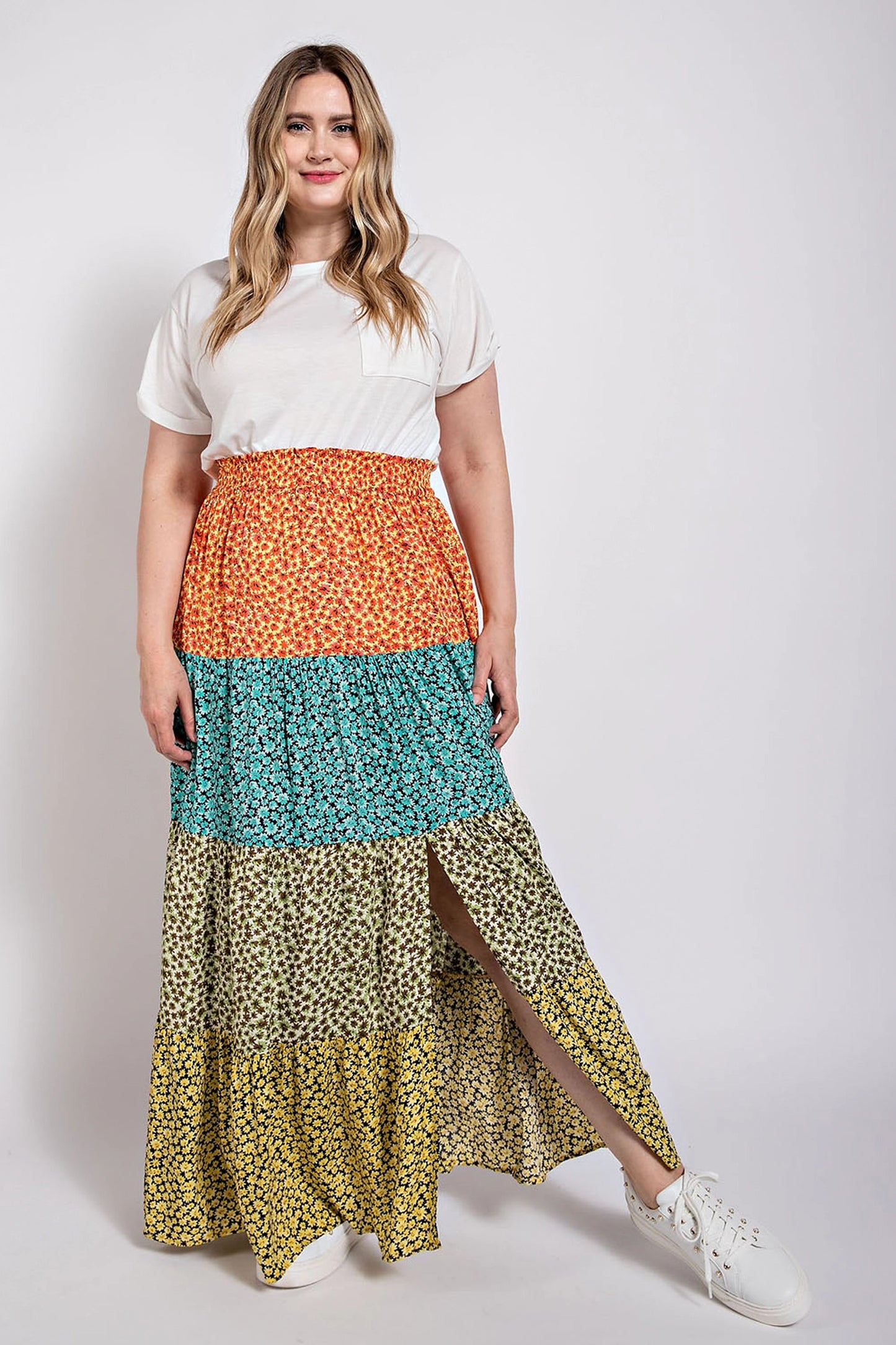 Ditsy Floral Color Block Skirt