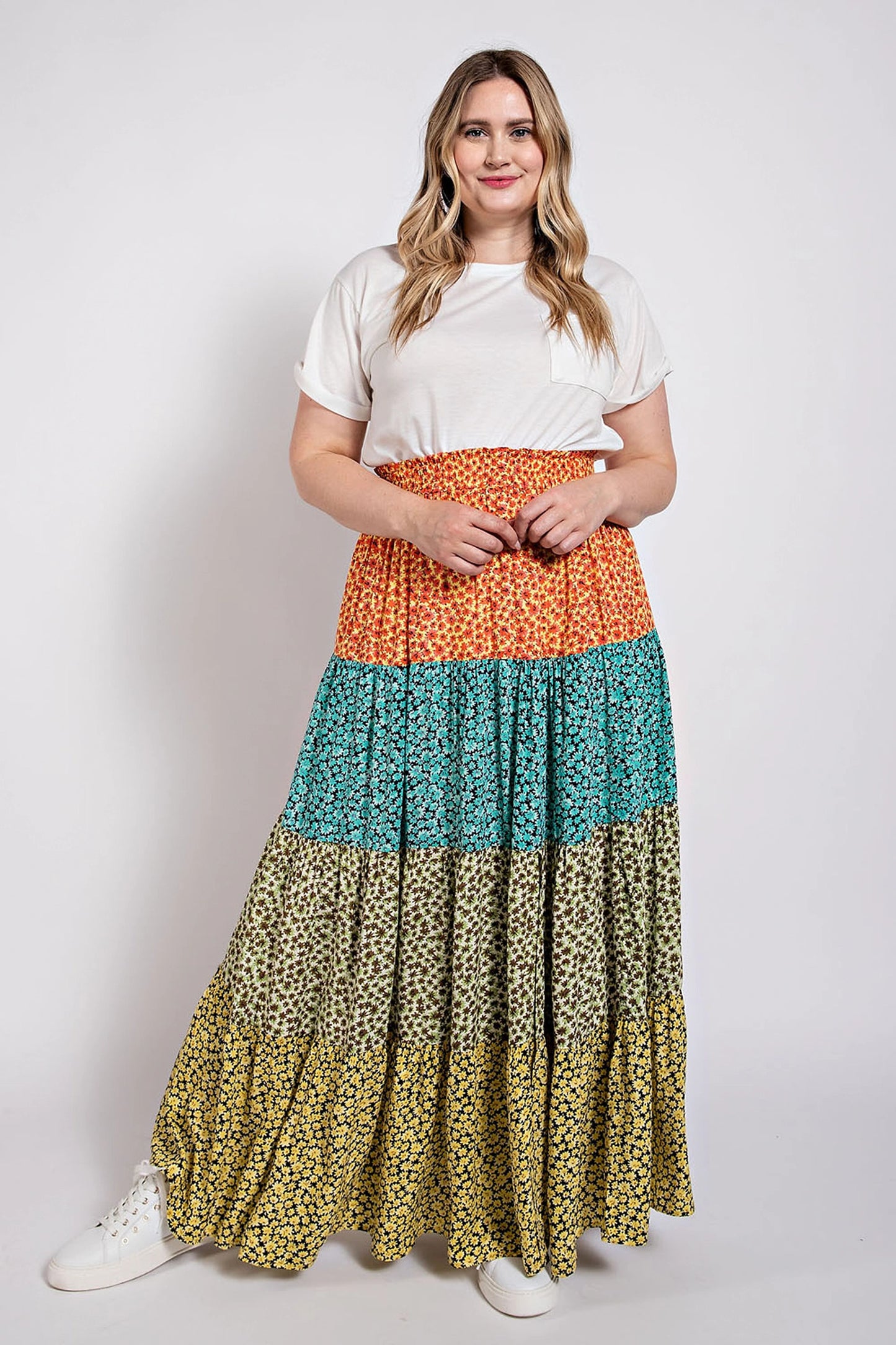 Ditsy Floral Color Block Skirt
