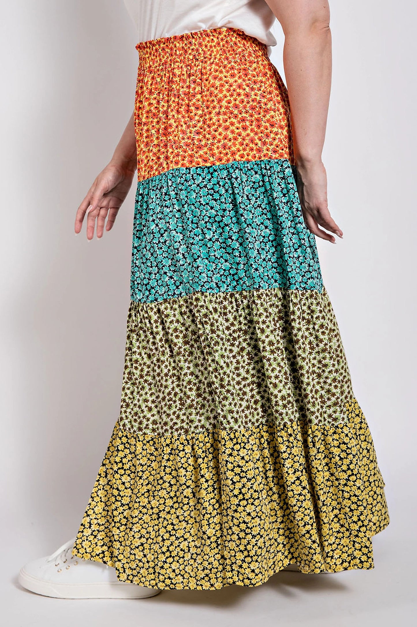 Ditsy Floral Color Block Skirt