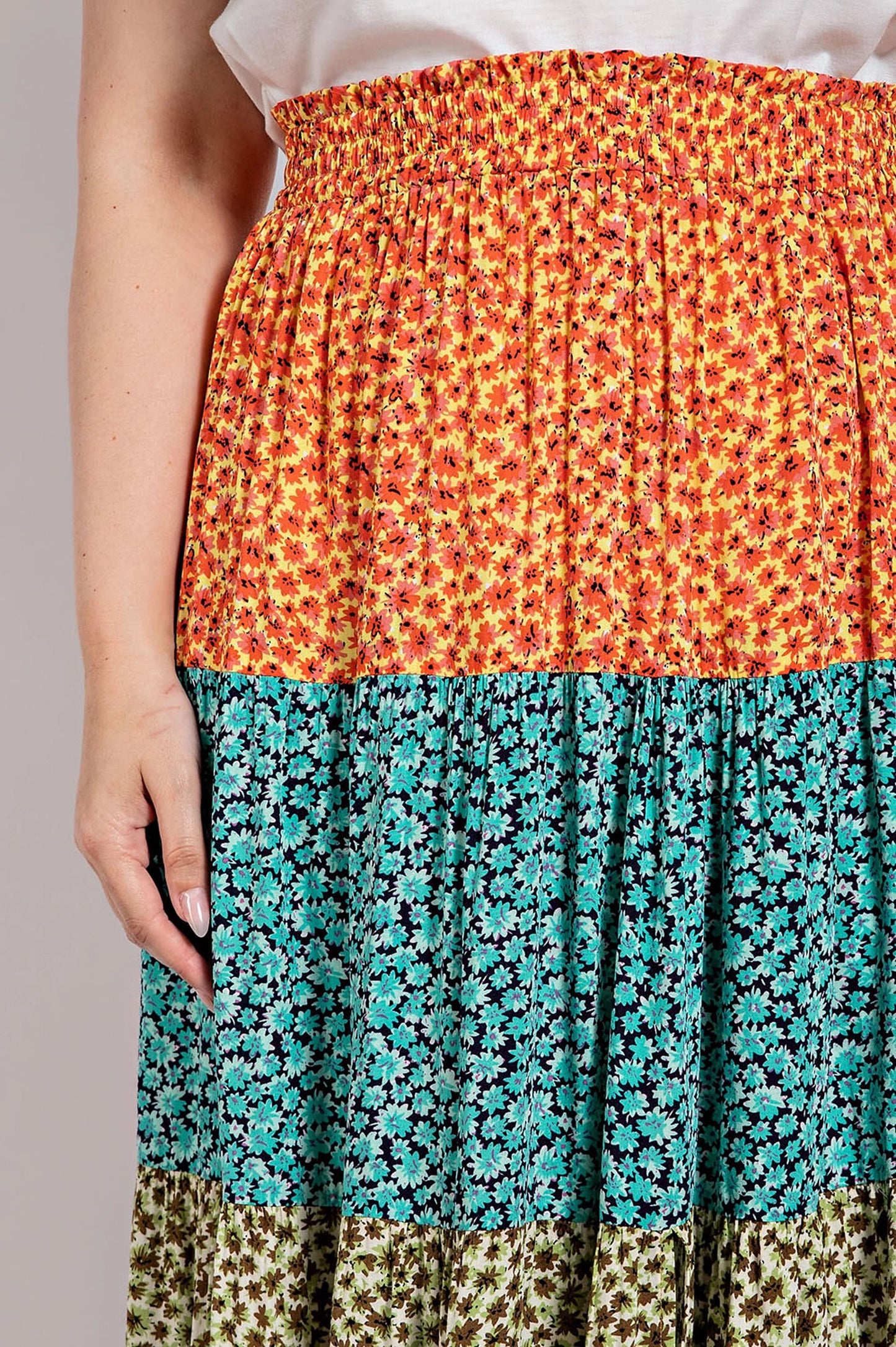 Ditsy Floral Color Block Skirt