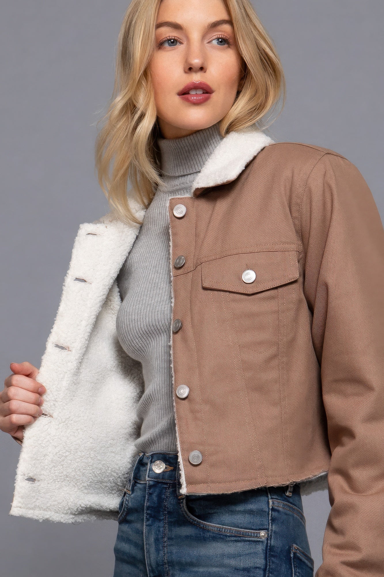 Sherpa-lined Twill Jacket