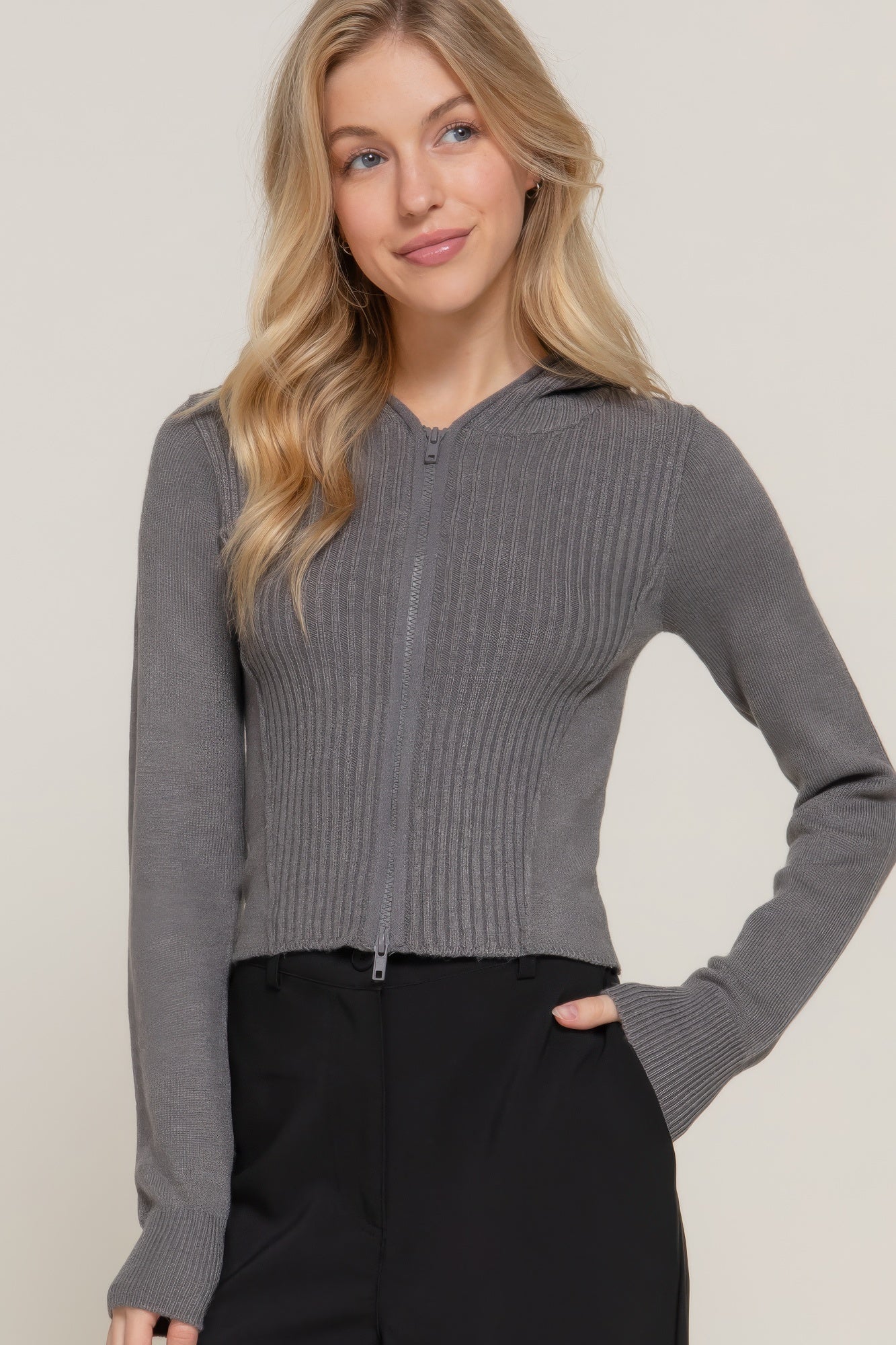 2-Way Zip Sweater Hoodie Cardigan