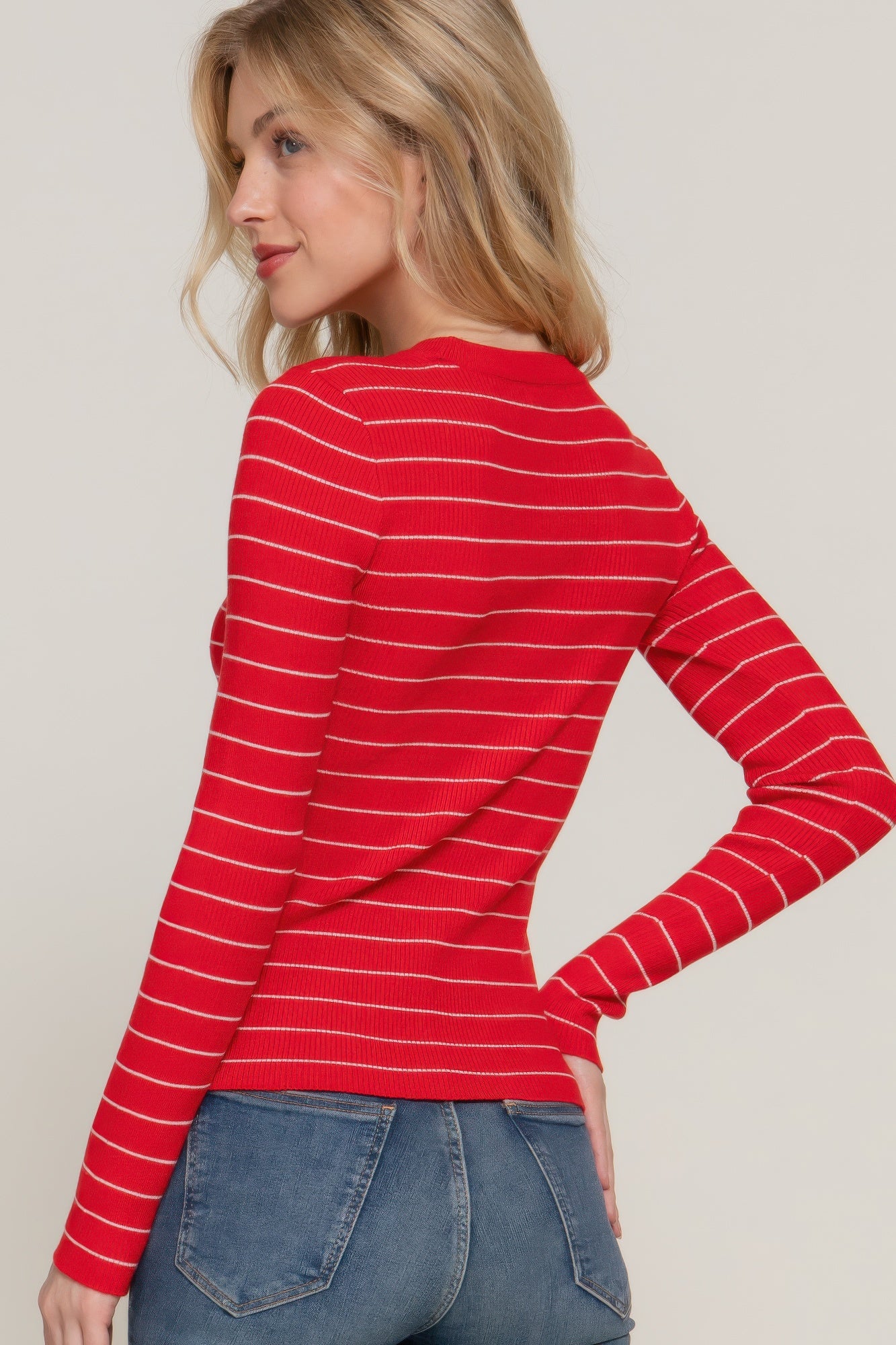 Long Slv Crew Neck Stripe Sweater