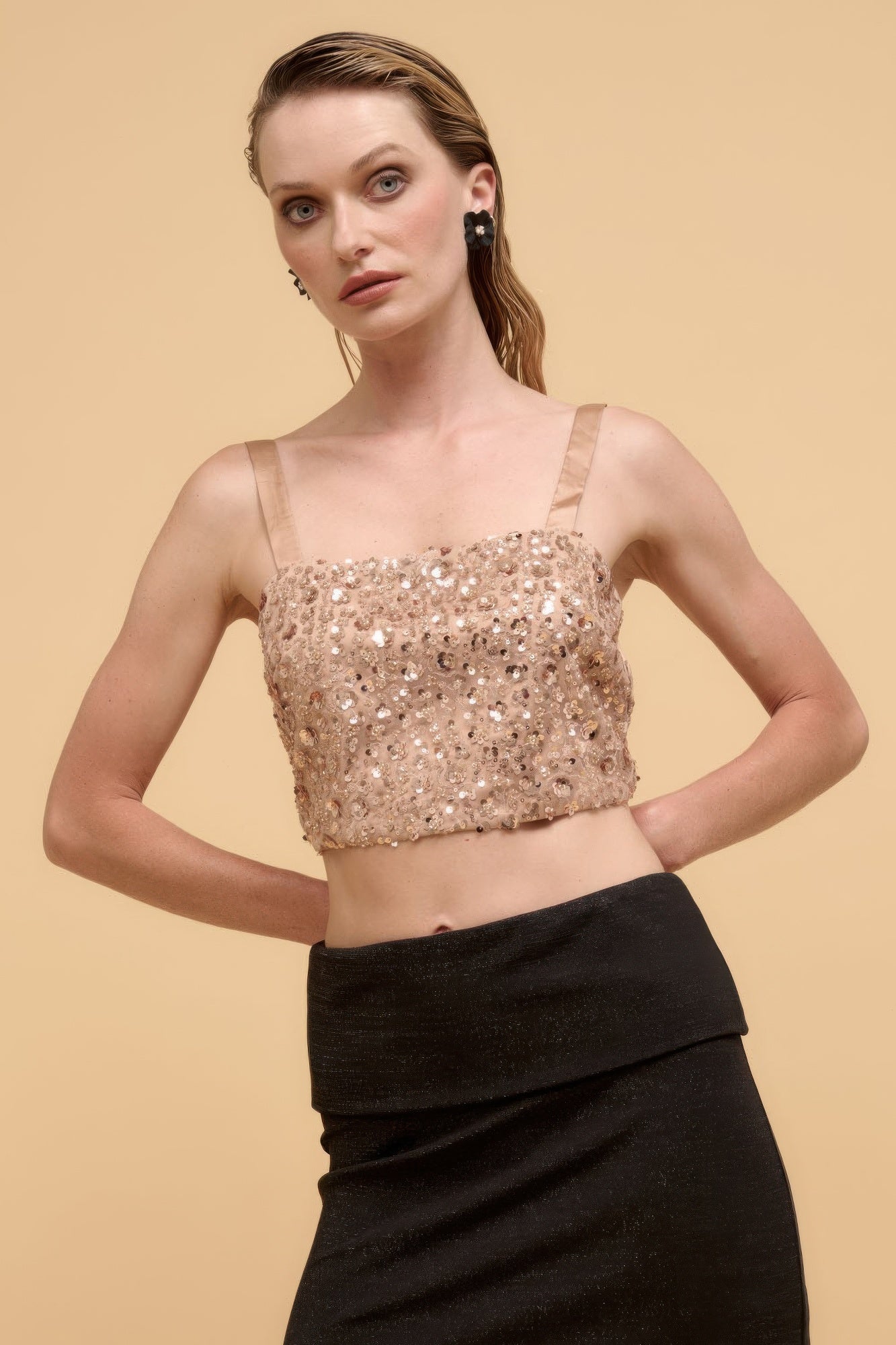 Floral Sequins Crop Top