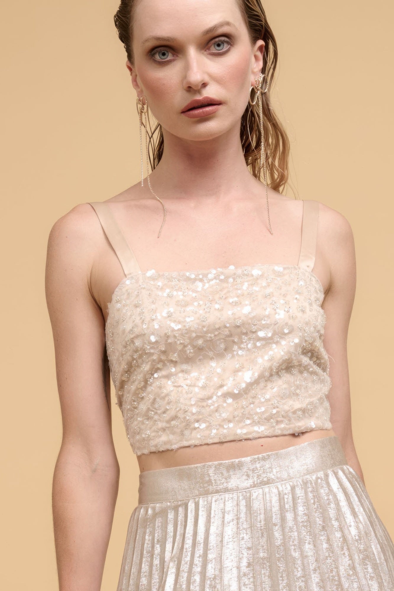 Floral Sequins Crop Top