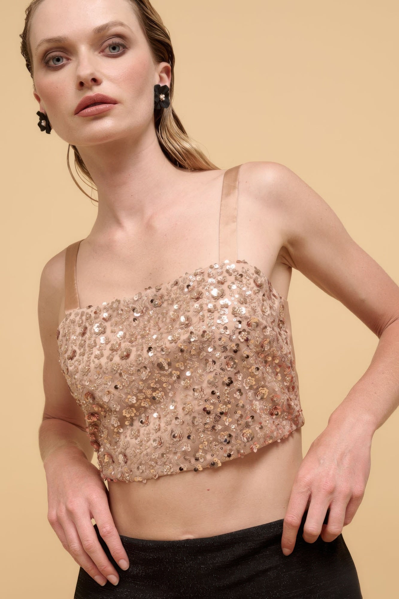 Floral Sequins Crop Top