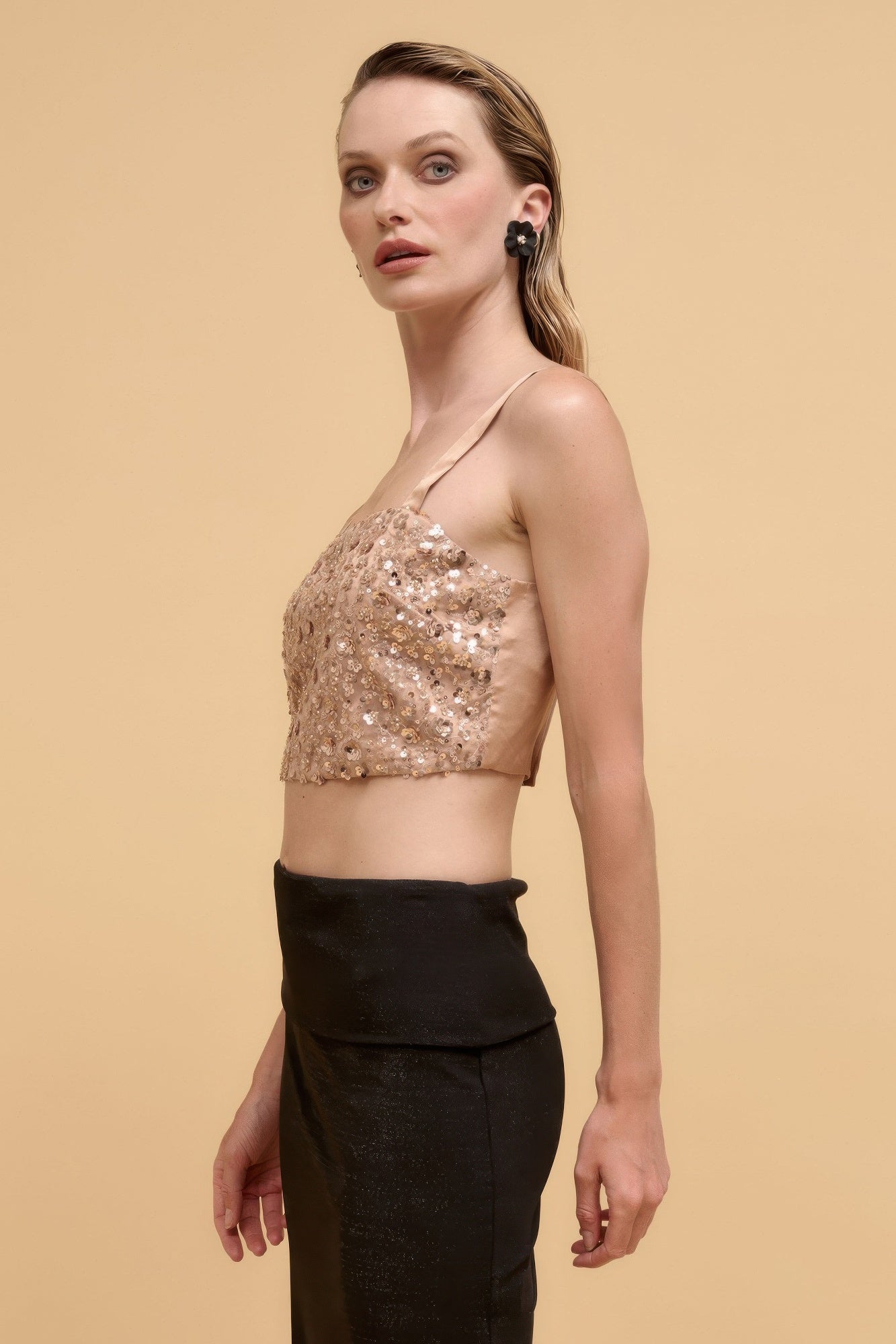 Floral Sequins Crop Top