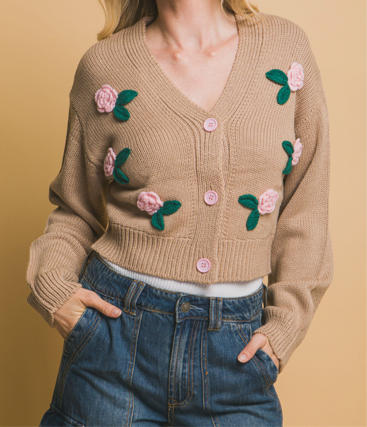 Mid Cropped Flower Cardigan