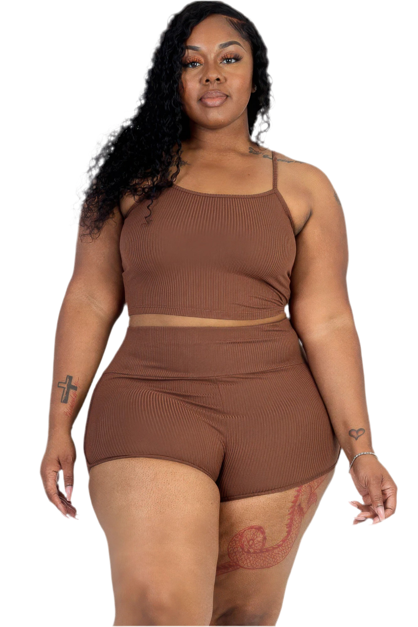 Ribbed Cami Crop Top & Ruched Shorts Set