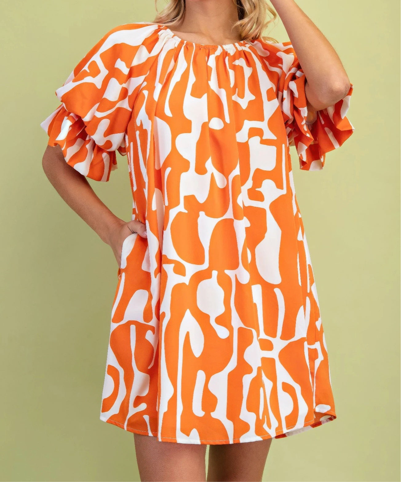 Geometric Print Loose Fit Mini Dress