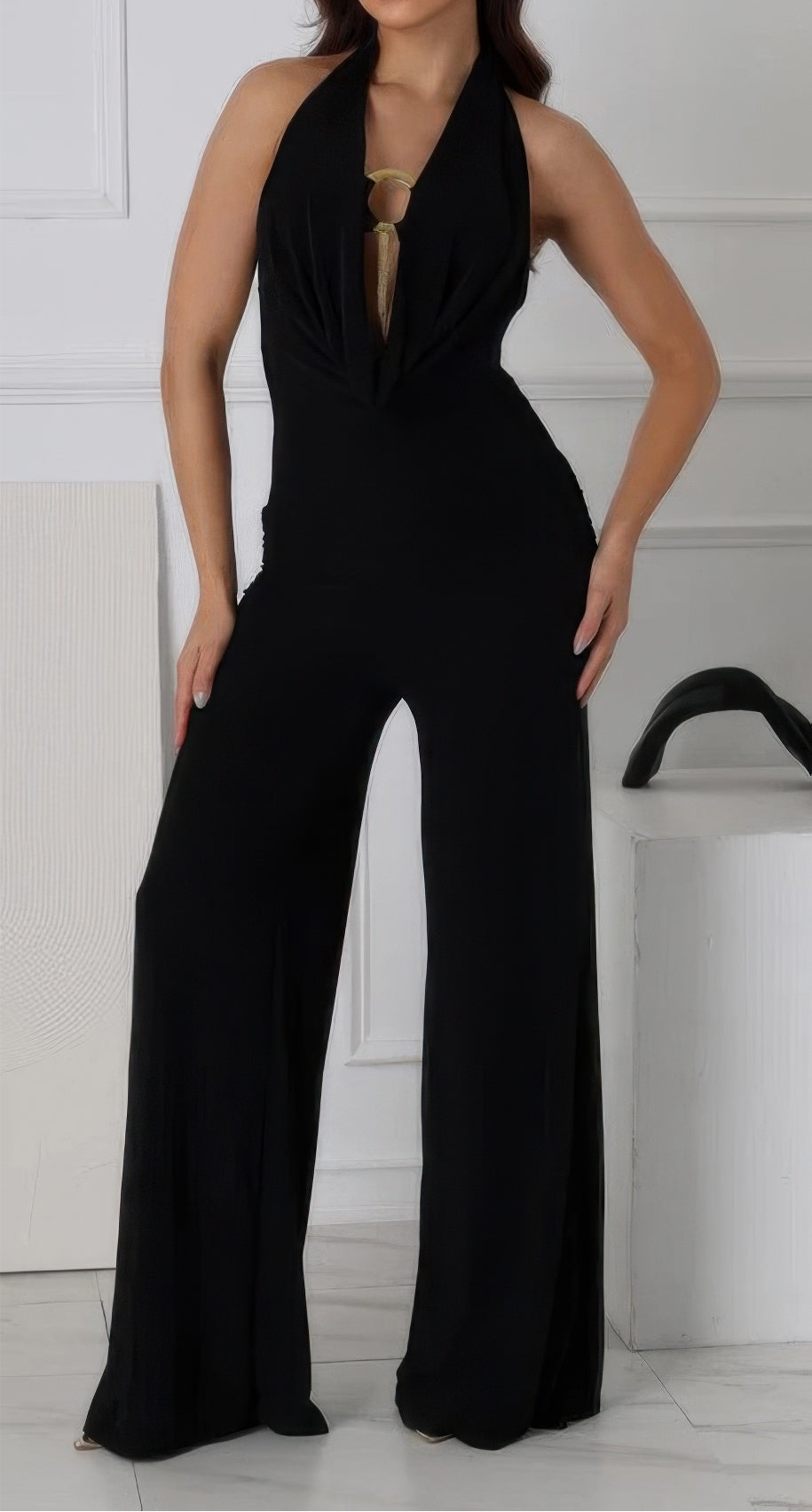 Plunge Cowl Neck Drape Sexy Jumpsuit