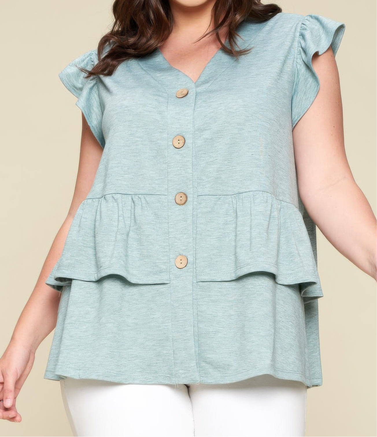 Solid Button Flutter Sleeve Top
