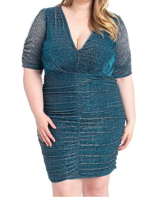 Ribbed Shimmer Shirring Mini Dress