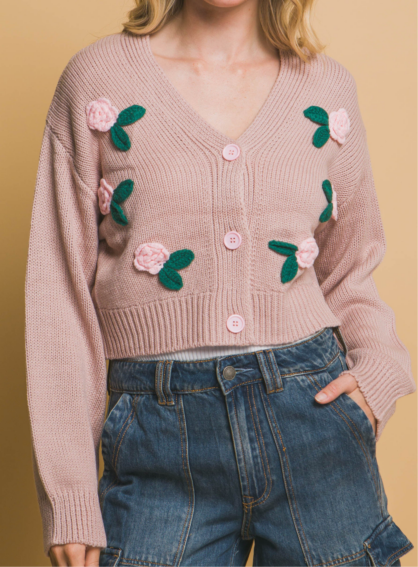 Mid Cropped Flower Cardigan