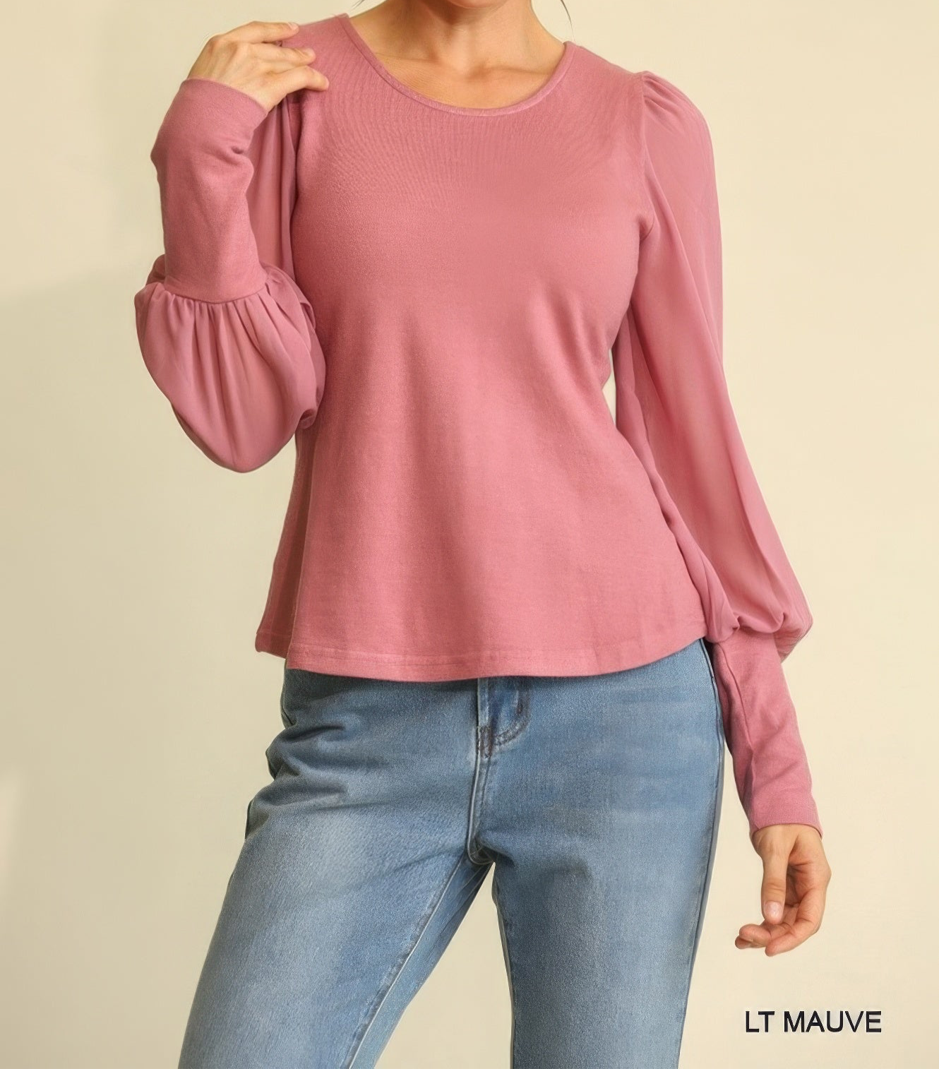 Solid Knit And Chiffon Mixed Top