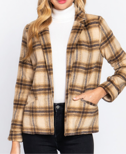 Notched Collar Plaid Jacket