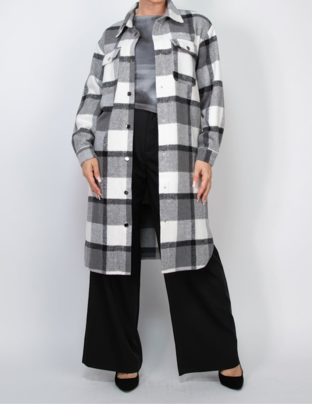 Plaid Buttoned Shacket Coat