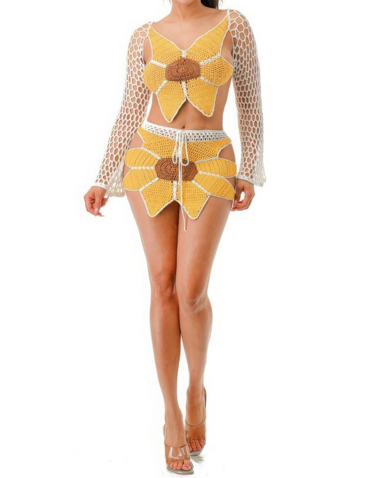 Crochet Skirt Set Sunflower
