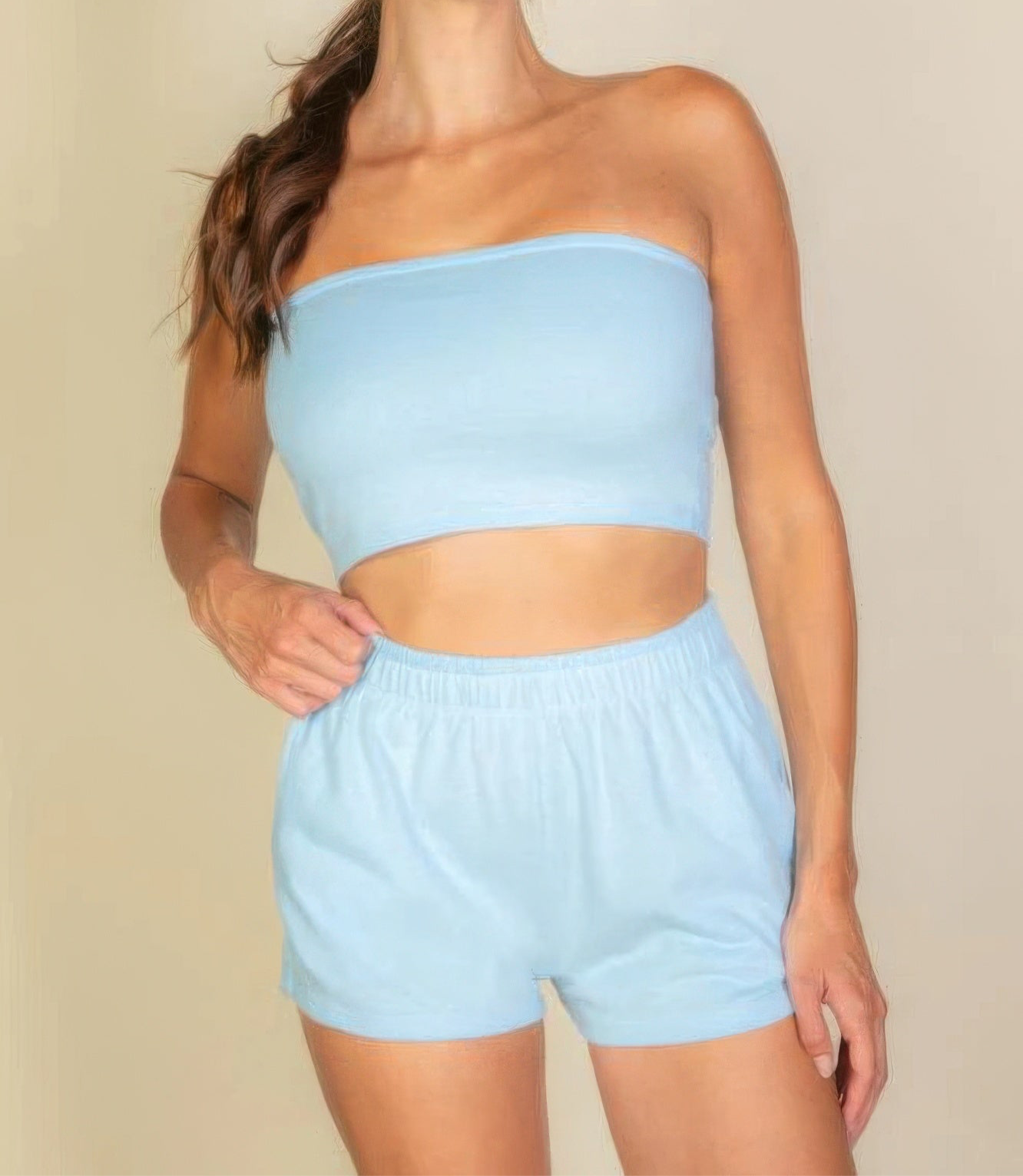 Simple Solid Tube Top And Shorts Set