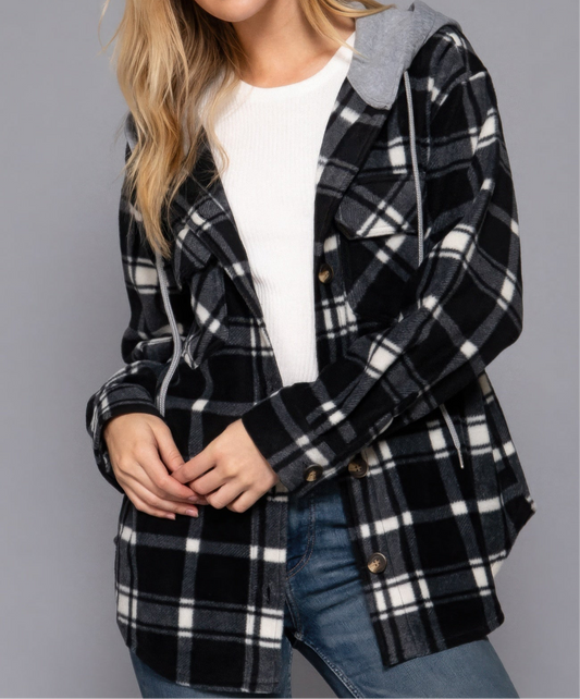 Plaid Print Hoodie Fleece Jacket