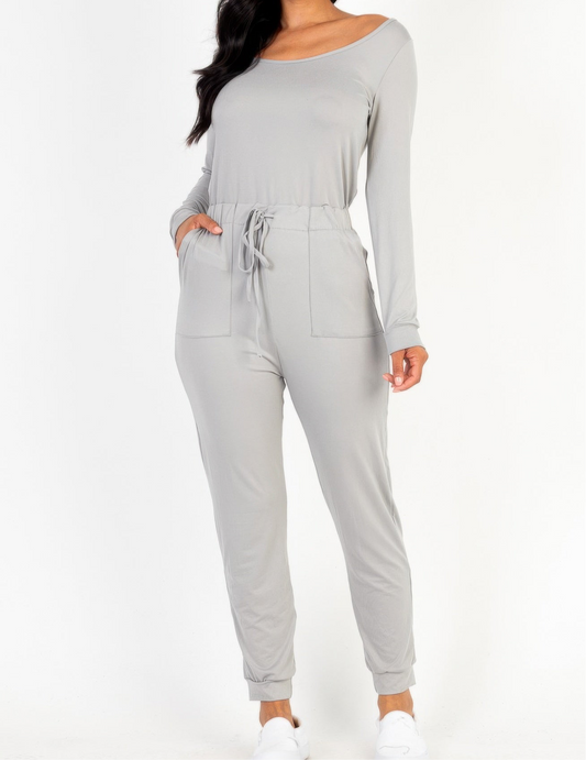 Tie Waist Long Sleeve Jumpsuit