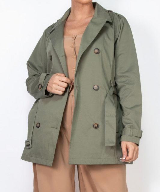 Double-breasted Notch Belted Coat