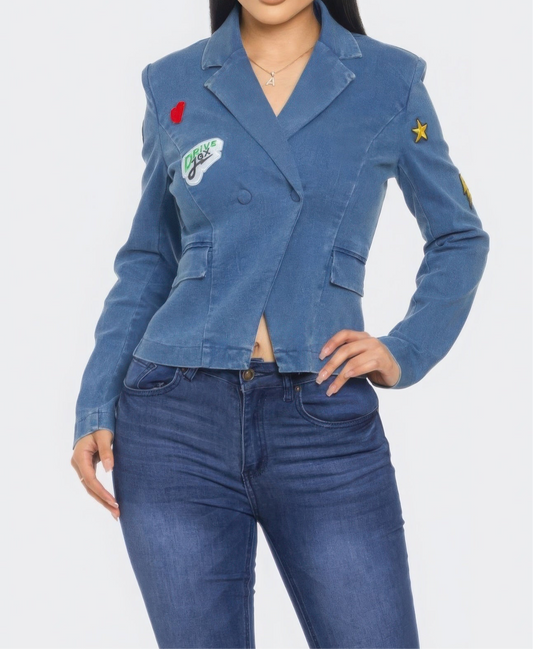 Patch It Up Denim Blazer Jacket