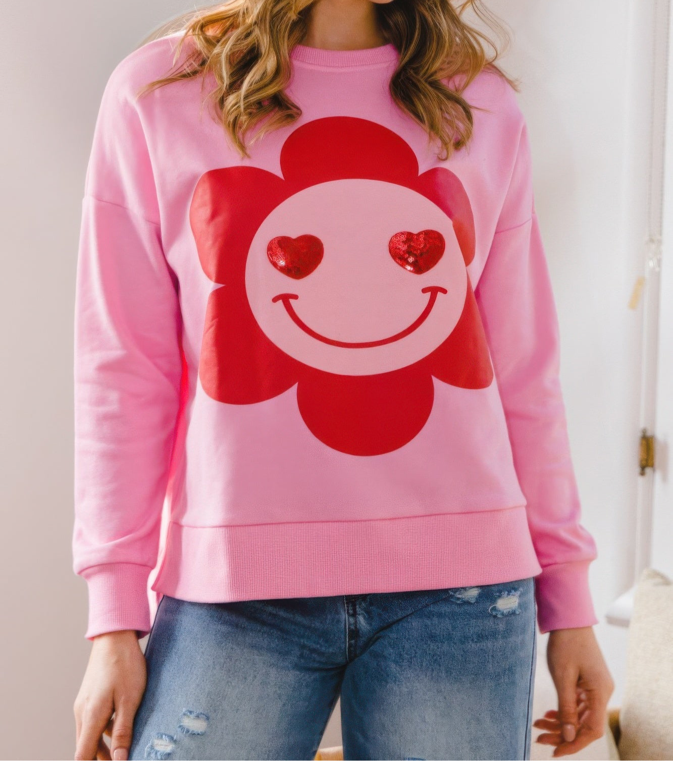 Smiley Flower Oversized Pullover