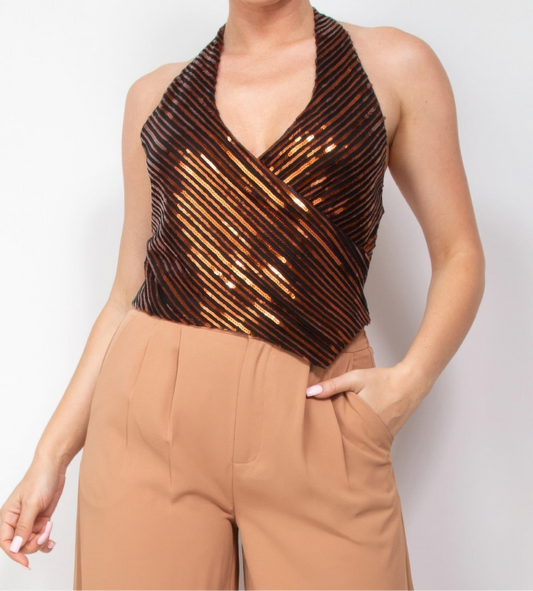 Surplice Halter Sequin Top