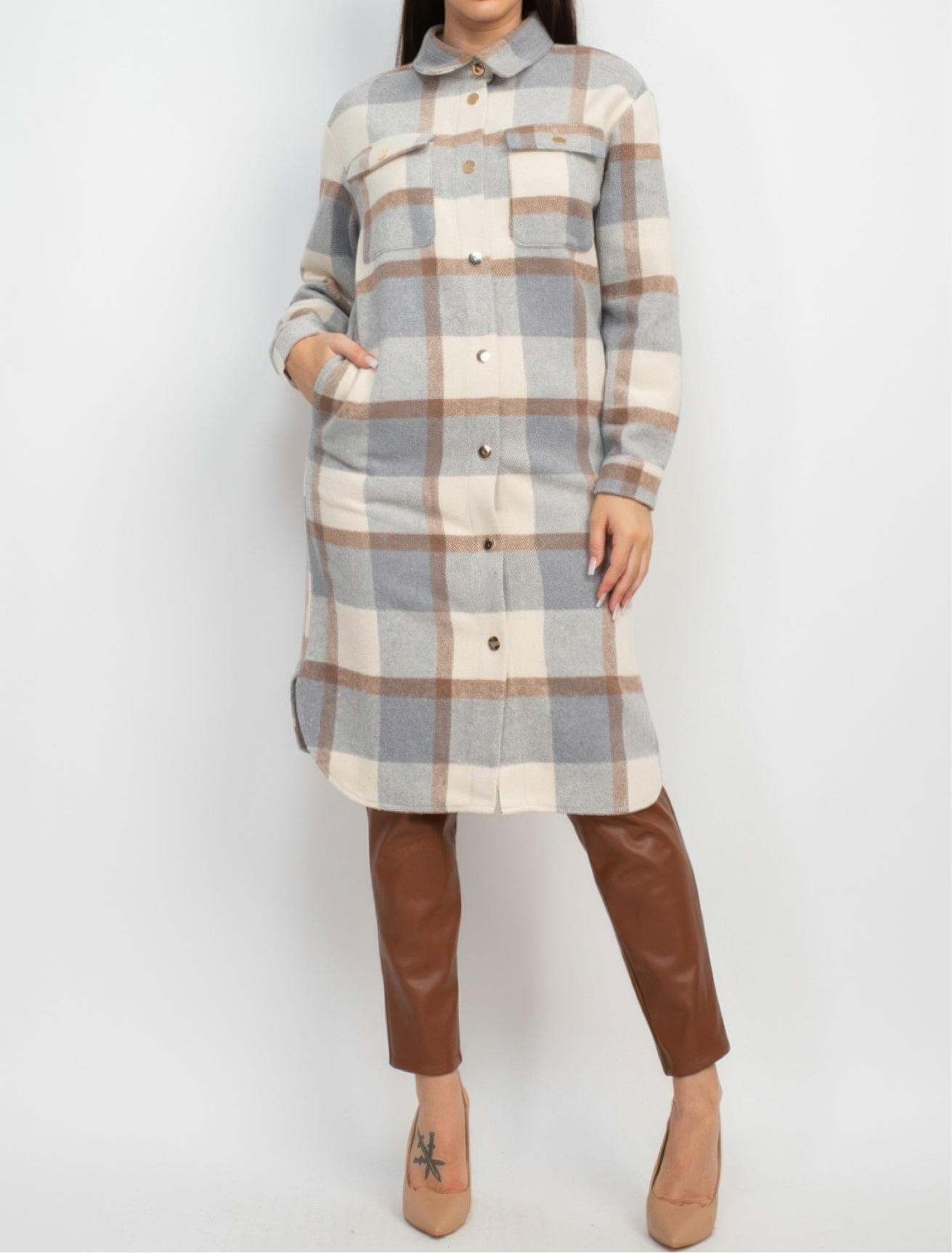 Plaid Buttoned Shacket Coat