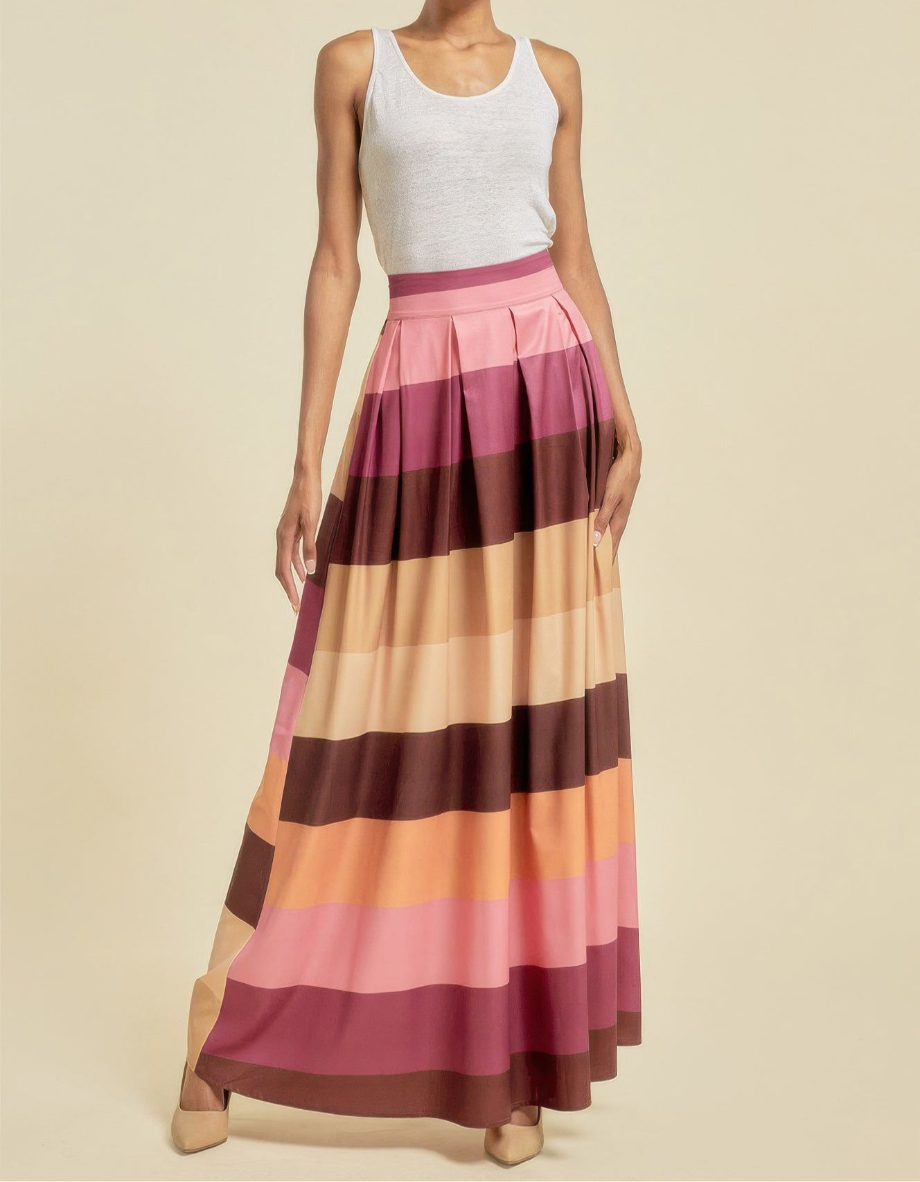 Color Block Maxi Skirt With Pockets