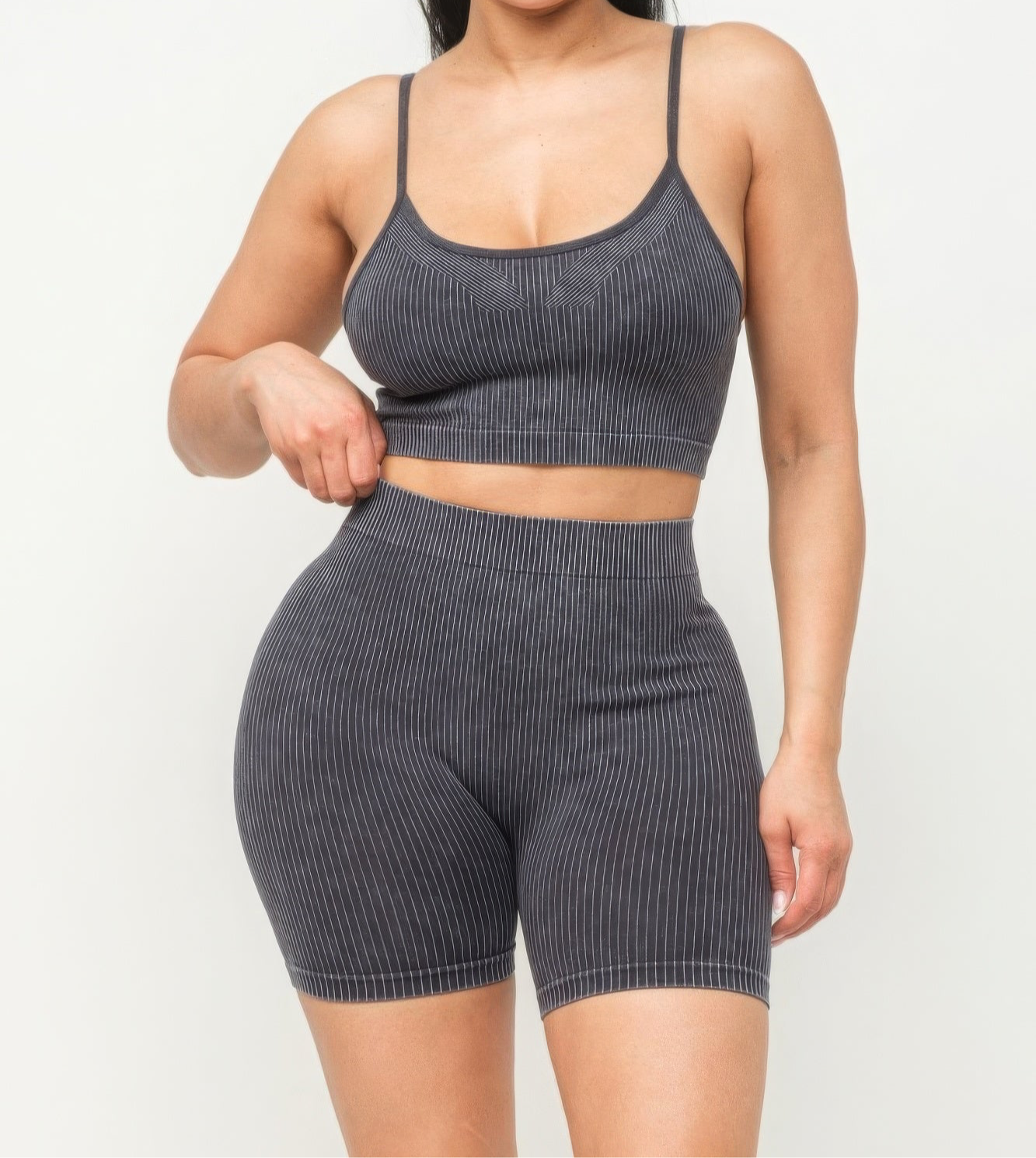 Washed Seamless Basic Tank Top And Shorts Set