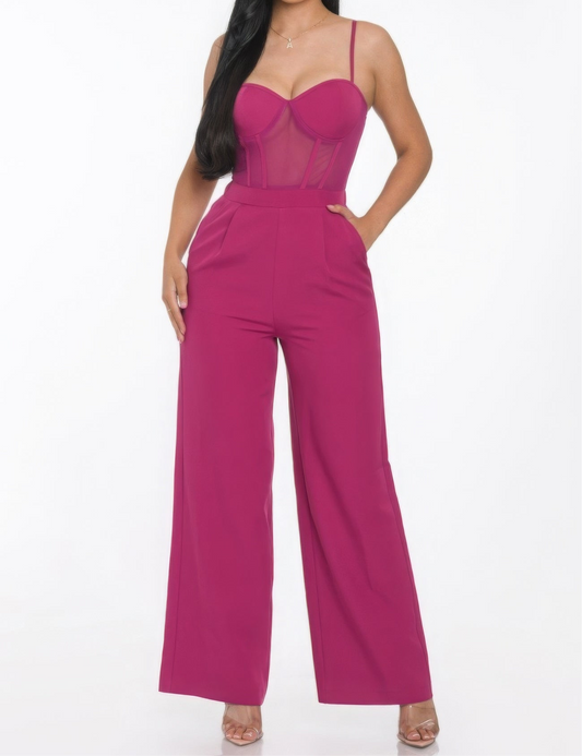 Mesh Insert Cup Wide Leg Jumpsuit