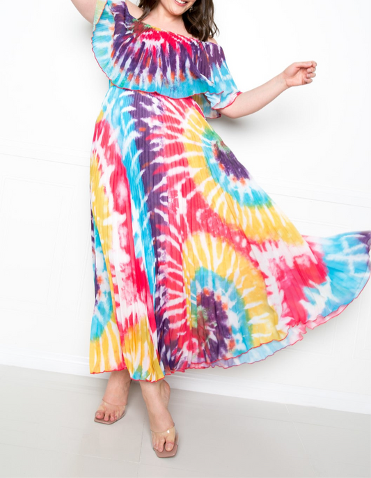 Tie Dye Pleated Maxi Dress